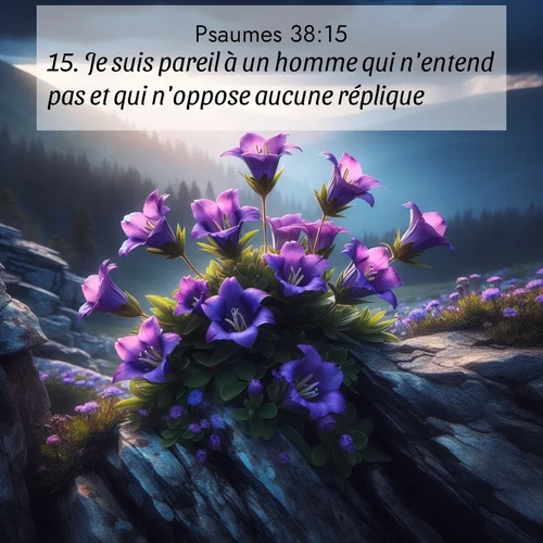 Segond21 Psaumes  ; image nature: image avec le verset biblique :Je suis pareil à un homme qui n&#039;entend pas et qui n&#039;oppose aucune réplique. ;  ; 38:15