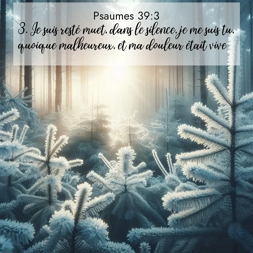 Segond21 Psaumes  ; image nature: image avec le verset biblique :Je suis resté muet, dans le silence, je me suis tu, quoique malheureux, et ma douleur était vive. ;  ; 39:3