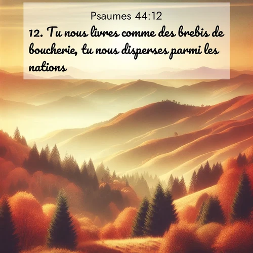 Segond21 Psaumes  ; image nature: image avec le verset biblique :Tu nous livres comme des brebis de boucherie, tu nous disperses parmi les nations. ;  ; 44:12