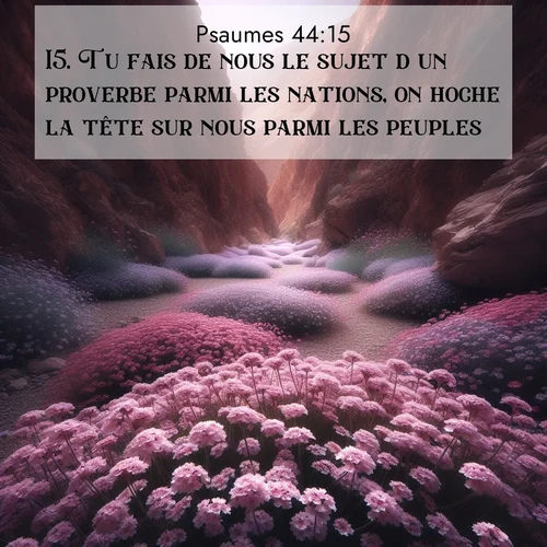 Segond21 Psaumes  ; image nature: image avec le verset biblique :Tu fais de nous le sujet d&#039;un proverbe parmi les nations, on hoche la tête sur nous parmi les peuples. ;  ; 44:15