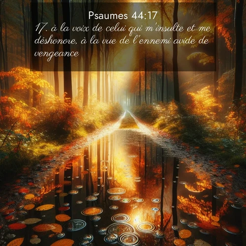 Segond21 Psaumes  ; image nature: image avec le verset biblique :à la voix de celui qui m&#039;insulte et me déshonore, à la vue de l&#039;ennemi avide de vengeance. ;  ; 44:17