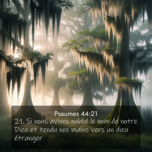 Segond21 Psaumes  ; image nature: image avec le verset biblique :Si nous avions oublié le nom de notre Dieu et tendu nos mains vers un dieu étranger, ;  ; 44:21