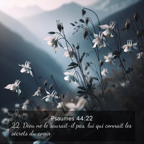 Segond21 Psaumes  ; image nature: image avec le verset biblique :Dieu ne le saurait-il pas, lui qui connaît les secrets du coeur? ;  ; 44:22