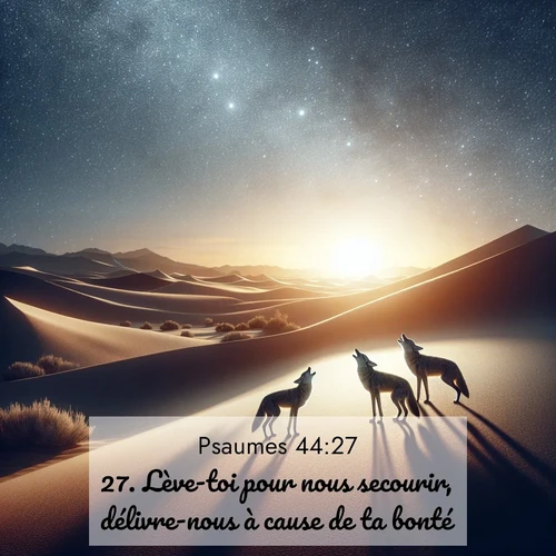 Segond21 Psaumes  ; image nature: image avec le verset biblique :Lève-toi pour nous secourir, délivre-nous à cause de ta bonté! ;  ; 44:27