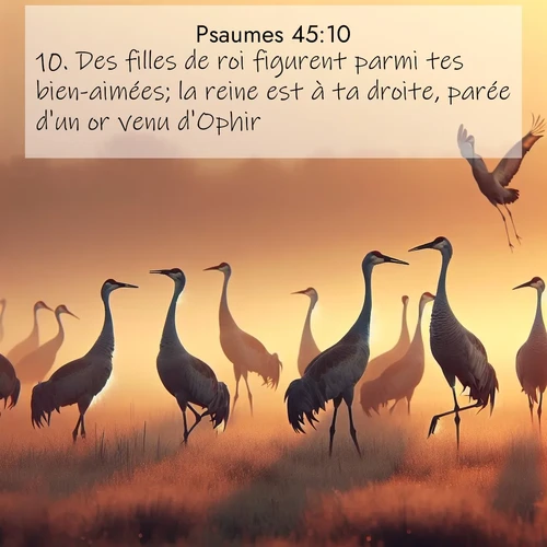 Segond21 Psaumes  ; image nature: image avec le verset biblique :Des filles de roi figurent parmi tes bien-aimées; la reine est à ta droite, parée d&#039;un or venu d&#039;Ophir. ;  ; 45:10