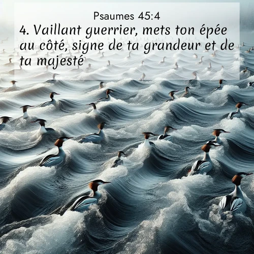 Segond21 Psaumes  ; image nature: image avec le verset biblique :Vaillant guerrier, mets ton épée au côté, signe de ta grandeur et de ta majesté, ;  ; 45:4