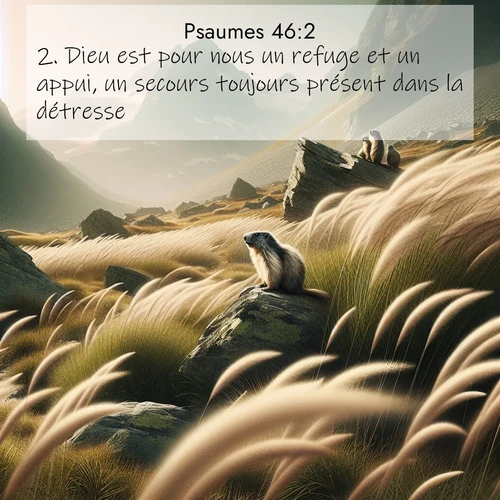 Segond21 Psaumes  ; image nature: image avec le verset biblique :Dieu est pour nous un refuge et un appui, un secours toujours présent dans la détresse. ;  ; 46:2