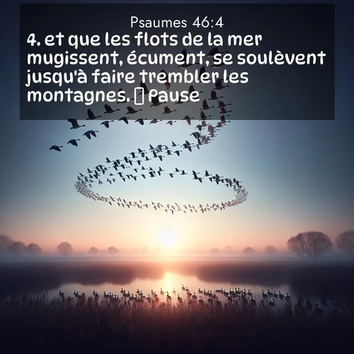Segond21 Psaumes  ; image nature: image avec le verset biblique :et que les flots de la mer mugissent, écument, se soulèvent jusqu&#039;à faire trembler les montagnes.              Pause. ;  ; 46:4