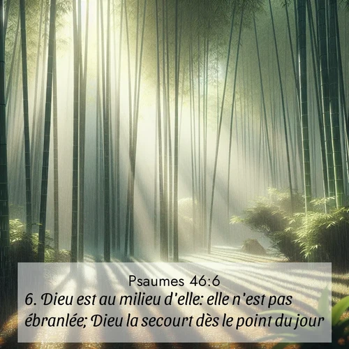 Segond21 Psaumes  ; image nature: image avec le verset biblique :Dieu est au milieu d&#039;elle: elle n&#039;est pas ébranlée; Dieu la secourt dès le point du jour. ;  ; 46:6