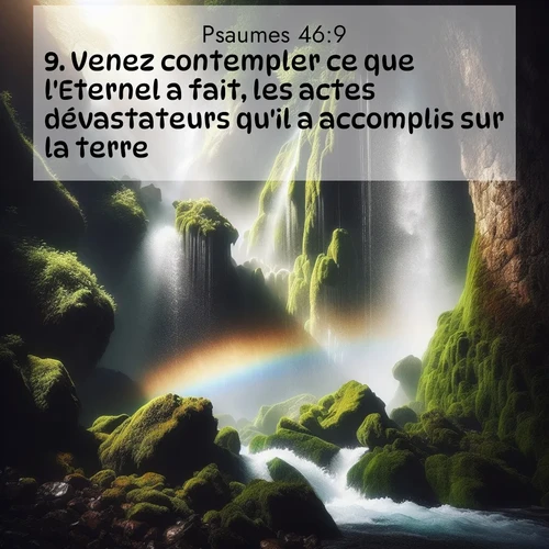 Segond21 Psaumes  ; image nature: image avec le verset biblique :Venez contempler ce que l&#039;Eternel a fait, les actes dévastateurs qu&#039;il a accomplis sur la terre! ;  ; 46:9