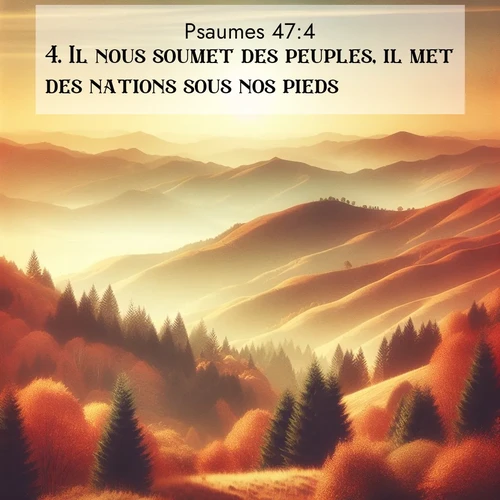 Segond21 Psaumes  ; image nature: image avec le verset biblique :Il nous soumet des peuples, il met des nations sous nos pieds; ;  ; 47:4