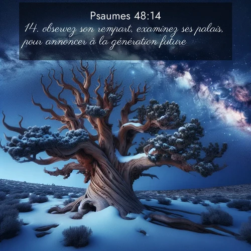 Segond21 Psaumes  ; image nature: image avec le verset biblique :observez son rempart, examinez ses palais, pour annoncer à la génération future: ;  ; 48:14