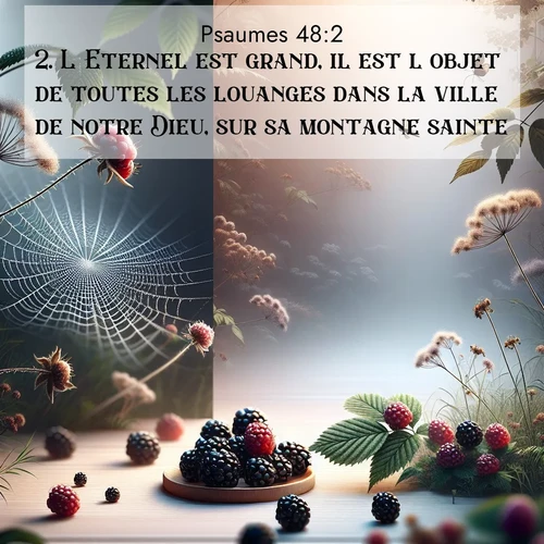 Segond21 Psaumes  ; image nature: image avec le verset biblique :L&#039;Eternel est grand, il est l&#039;objet de toutes les louanges dans la ville de notre Dieu, sur sa montagne sainte. ;  ; 48:2