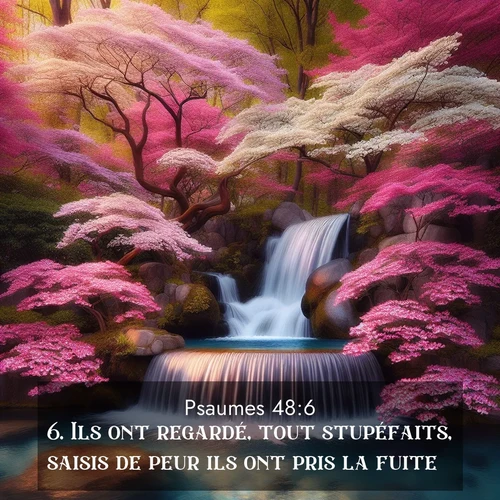 Segond21 Psaumes  ; image nature: image avec le verset biblique :Ils ont regardé, tout stupéfaits, saisis de peur ils ont pris la fuite. ;  ; 48:6