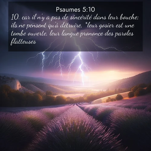 Segond21 Psaumes  ; image nature: image avec le verset biblique :car il n&#039;y a pas de sincérité dans leur bouche; ils ne pensent qu&#039;à détruire, *leur gosier est une tombe ouverte, leur langue prononce des paroles flatteuses. ;  ; 5:10