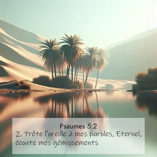 Segond21 Psaumes  ; image nature: image avec le verset biblique :Prête l&#039;oreille à mes paroles, Eternel, écoute mes gémissements! ;  ; 5:2