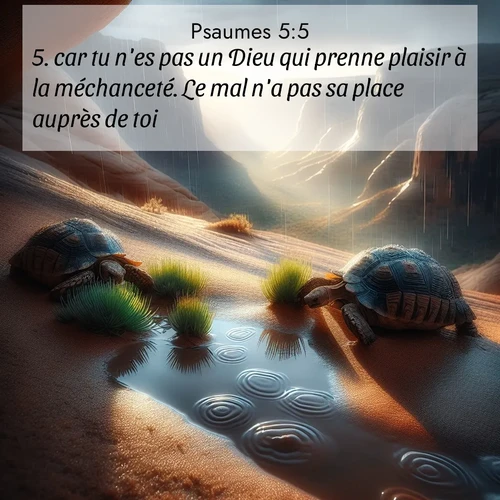 Segond21 Psaumes  ; image nature: image avec le verset biblique :car tu n&#039;es pas un Dieu qui prenne plaisir à la méchanceté. Le mal n&#039;a pas sa place auprès de toi, ;  ; 5:5