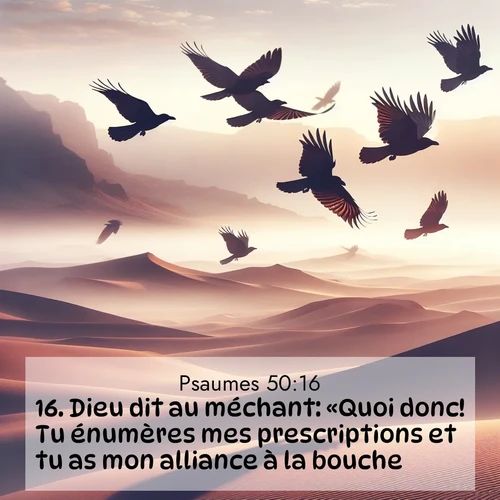 Segond21 Psaumes  ; image nature: image avec le verset biblique :Dieu dit au méchant: «Quoi donc! Tu énumères mes prescriptions et tu as mon alliance à la bouche, ;  ; 50:16