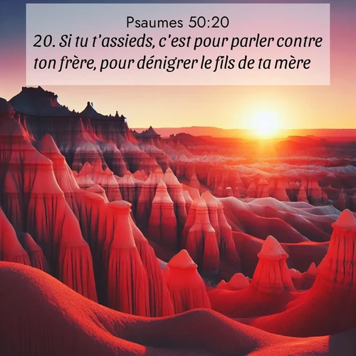 Segond21 Psaumes  ; image nature: image avec le verset biblique :Si tu t&#039;assieds, c&#039;est pour parler contre ton frère, pour dénigrer le fils de ta mère. ;  ; 50:20