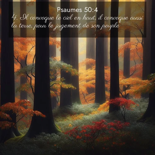 Segond21 Psaumes  ; image nature: image avec le verset biblique :Il convoque le ciel en haut, il convoque aussi la terre, pour le jugement de son peuple: ;  ; 50:4