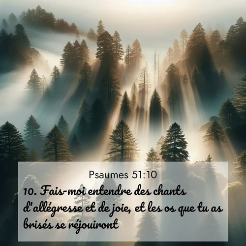 Segond21 Psaumes  ; image nature: image avec le verset biblique :Fais-moi entendre des chants d&#039;allégresse et de joie, et les os que tu as brisés se réjouiront. ;  ; 51:10