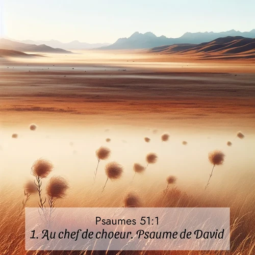 Segond21 Psaumes  ; image nature: image avec le verset biblique :Au chef de choeur. Psaume de David, ;  ; 51:1