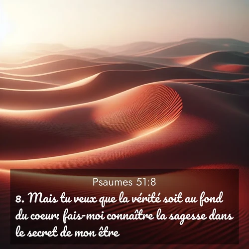Segond21 Psaumes  ; image nature: image avec le verset biblique :Mais tu veux que la vérité soit au fond du coeur: fais-moi connaître la sagesse dans le secret de mon être! ;  ; 51:8
