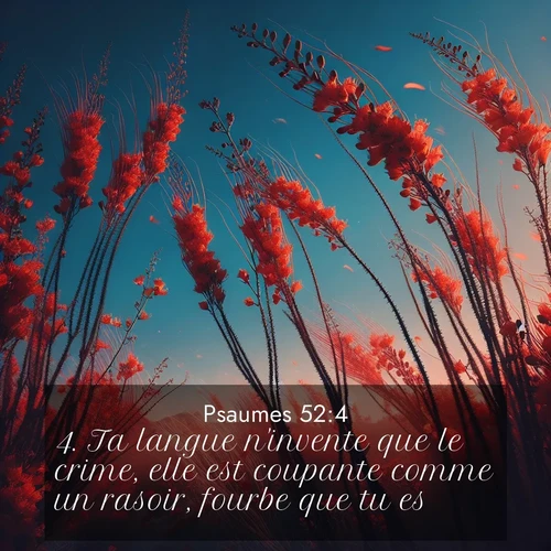 Segond21 Psaumes  ; image nature: image avec le verset biblique :Ta langue n&#039;invente que le crime, elle est coupante comme un rasoir, fourbe que tu es! ;  ; 52:4