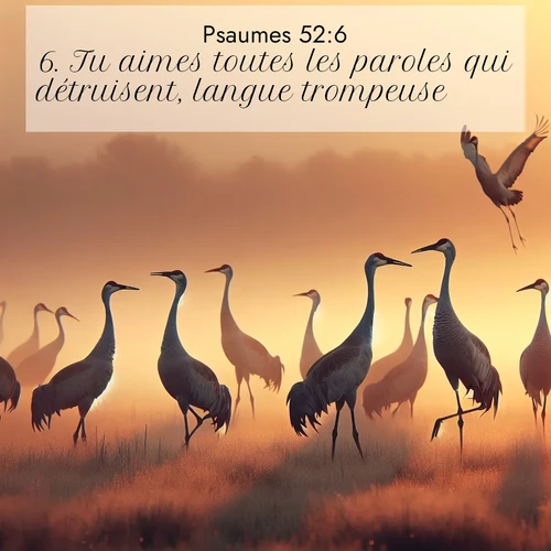 Segond21 Psaumes  ; image nature: image avec le verset biblique :Tu aimes toutes les paroles qui détruisent, langue trompeuse! ;  ; 52:6