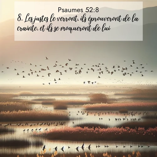 Segond21 Psaumes  ; image nature: image avec le verset biblique :Les justes le verront, ils éprouveront de la crainte, et ils se moqueront de lui: ;  ; 52:8