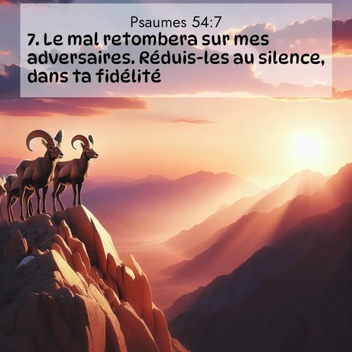 Segond21 Psaumes  ; image nature: image avec le verset biblique :Le mal retombera sur mes adversaires. Réduis-les au silence, dans ta fidélité! ;  ; 54:7