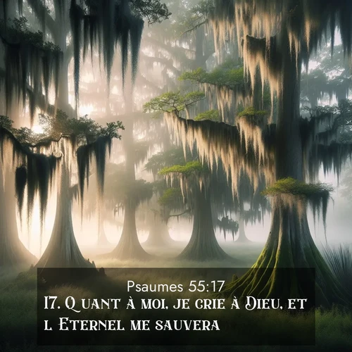 Segond21 Psaumes  ; image nature: image avec le verset biblique :Quant à moi, je crie à Dieu, et l&#039;Eternel me sauvera. ;  ; 55:17