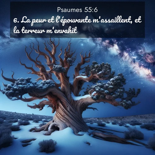 Segond21 Psaumes  ; image nature: image avec le verset biblique :La peur et l&#039;épouvante m&#039;assaillent, et la terreur m&#039;envahit. ;  ; 55:6