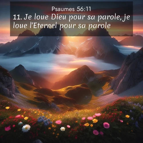 Segond21 Psaumes  ; image nature: image avec le verset biblique :Je loue Dieu pour sa parole, je loue l&#039;Eternel pour sa parole. ;  ; 56:11