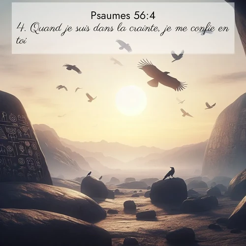 Segond21 Psaumes  ; image nature: image avec le verset biblique :Quand je suis dans la crainte, je me confie en toi. ;  ; 56:4