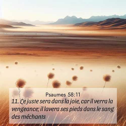 Segond21 Psaumes  ; image nature: image avec le verset biblique :Le juste sera dans la joie, car il verra la vengeance; il lavera ses pieds dans le sang des méchants, ;  ; 58:11
