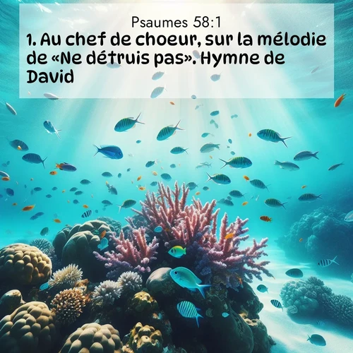 Segond21 Psaumes  ; image nature: image avec le verset biblique :Au chef de choeur, sur la mélodie de «Ne détruis pas». Hymne de David. ;  ; 58:1