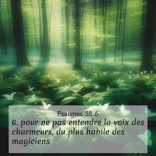 Segond21 Psaumes  ; image nature: image avec le verset biblique :pour ne pas entendre la voix des charmeurs, du plus habile des magiciens. ;  ; 58:6