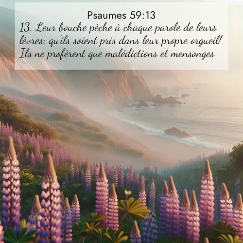 Segond21 Psaumes  ; image nature: image avec le verset biblique :Leur bouche pèche à chaque parole de leurs lèvres: qu&#039;ils soient pris dans leur propre orgueil! Ils ne profèrent que malédictions et mensonges: ;  ; 59:13