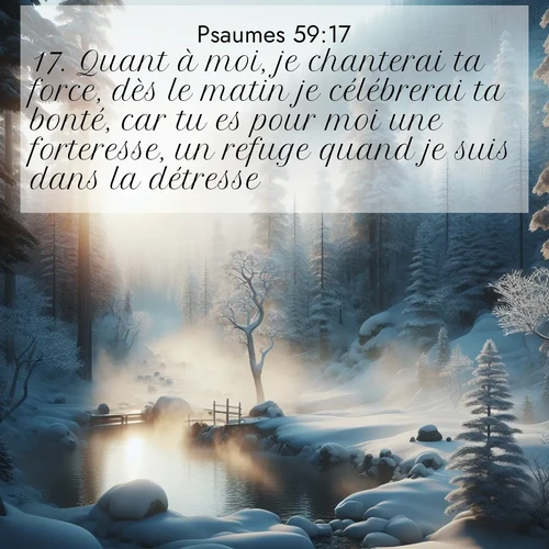 Segond21 Psaumes  ; image nature: image avec le verset biblique :Quant à moi, je chanterai ta force, dès le matin je célébrerai ta bonté, car tu es pour moi une forteresse, un refuge quand je suis dans la détresse. ;  ; 59:17