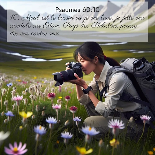 Segond21 Psaumes  ; image nature: image avec le verset biblique :Moab est le bassin où je me lave, je jette ma sandale sur Edom. Pays des Philistins, pousse des cris contre moi!» ;  ; 60:10