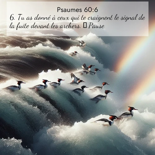 Segond21 Psaumes  ; image nature: image avec le verset biblique :Tu as donné à ceux qui te craignent le signal de la fuite devant les archers.            Pause. ;  ; 60:6