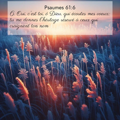 Segond21 Psaumes  ; image nature: image avec le verset biblique :Oui, c&#039;est toi, ô Dieu, qui écoutes mes voeux; tu me donnes l&#039;héritage réservé à ceux qui craignent ton nom. ;  ; 61:6