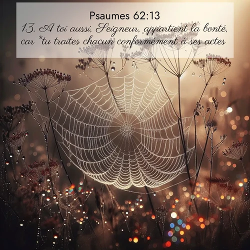 Segond21 Psaumes  ; image nature: image avec le verset biblique :A toi aussi, Seigneur, appartient la bonté, car *tu traites chacun conformément à ses actes. ;  ; 62:13