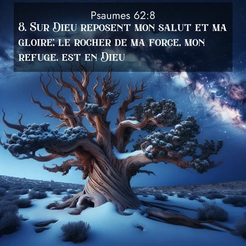 Segond21 Psaumes  ; image nature: image avec le verset biblique :Sur Dieu reposent mon salut et ma gloire; le rocher de ma force, mon refuge, est en Dieu. ;  ; 62:8