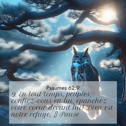 Segond21 Psaumes  ; image nature: image avec le verset biblique :En tout temps, peuples, confiez-vous en lui, épanchez votre coeur devant lui! Dieu est notre refuge.             Pause. ;  ; 62:9