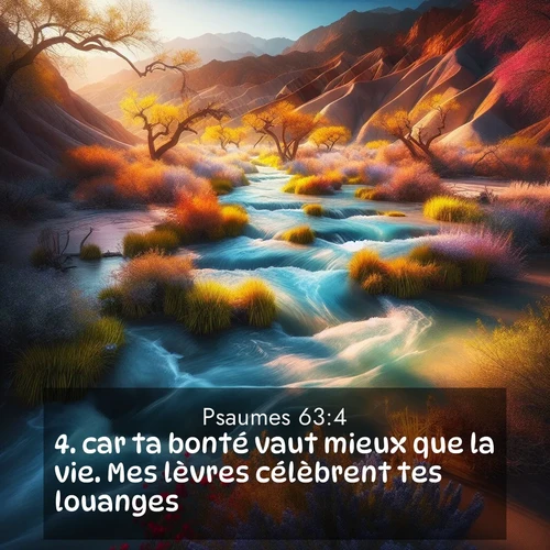 Segond21 Psaumes  ; image nature: image avec le verset biblique :car ta bonté vaut mieux que la vie. Mes lèvres célèbrent tes louanges. ;  ; 63:4