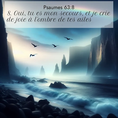 Segond21 Psaumes  ; image nature: image avec le verset biblique :Oui, tu es mon secours, et je crie de joie à l&#039;ombre de tes ailes. ;  ; 63:8