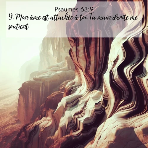 Segond21 Psaumes  ; image nature: image avec le verset biblique :Mon âme est attachée à toi. Ta main droite me soutient, ;  ; 63:9