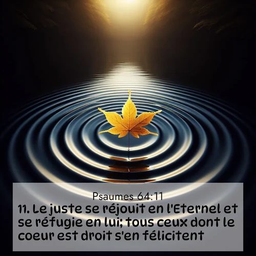 Segond21 Psaumes  ; image nature: image avec le verset biblique :Le juste se réjouit en l&#039;Eternel et se réfugie en lui; tous ceux dont le coeur est droit s&#039;en félicitent. ;  ; 64:11